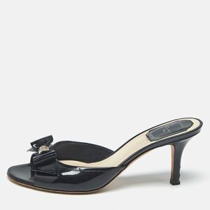 Dior Black Patent Leather Bow Detail Open Toe Slide Sandals Size 36